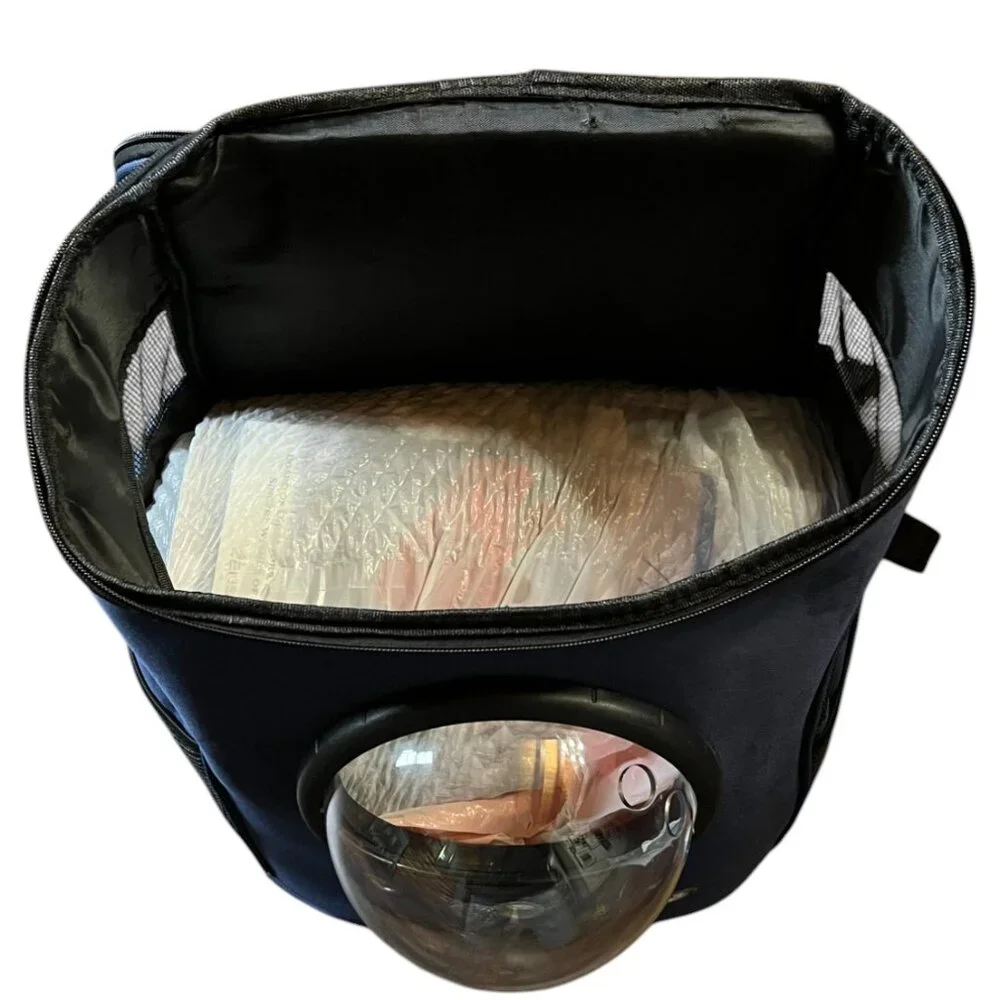 Navy Cat Bubble Backpack Cat Carrier, Polyester & Mesh w/Air Holes, 17